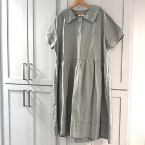 STUDIO TOMBOY Collar-Pointed Midi Dress Drop Waist Sage Green One Size